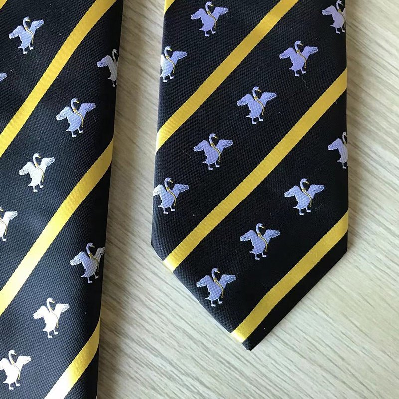 Professional Custom Necktie White Swan Logo Silk Woven Jacquard Mens Logo Neckties Custom Private Label Necktie