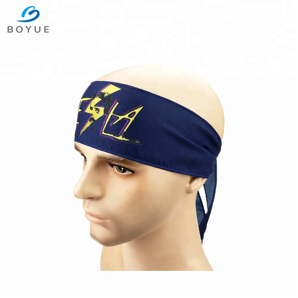 New fashion sport fitness basketball tie back knot polyester custom logo print headbands for men