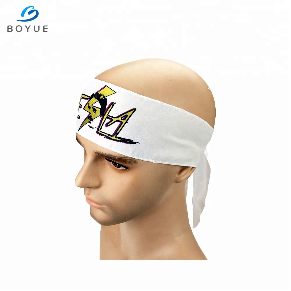 New fashion sport fitness basketball tie back knot polyester custom logo print headbands for men