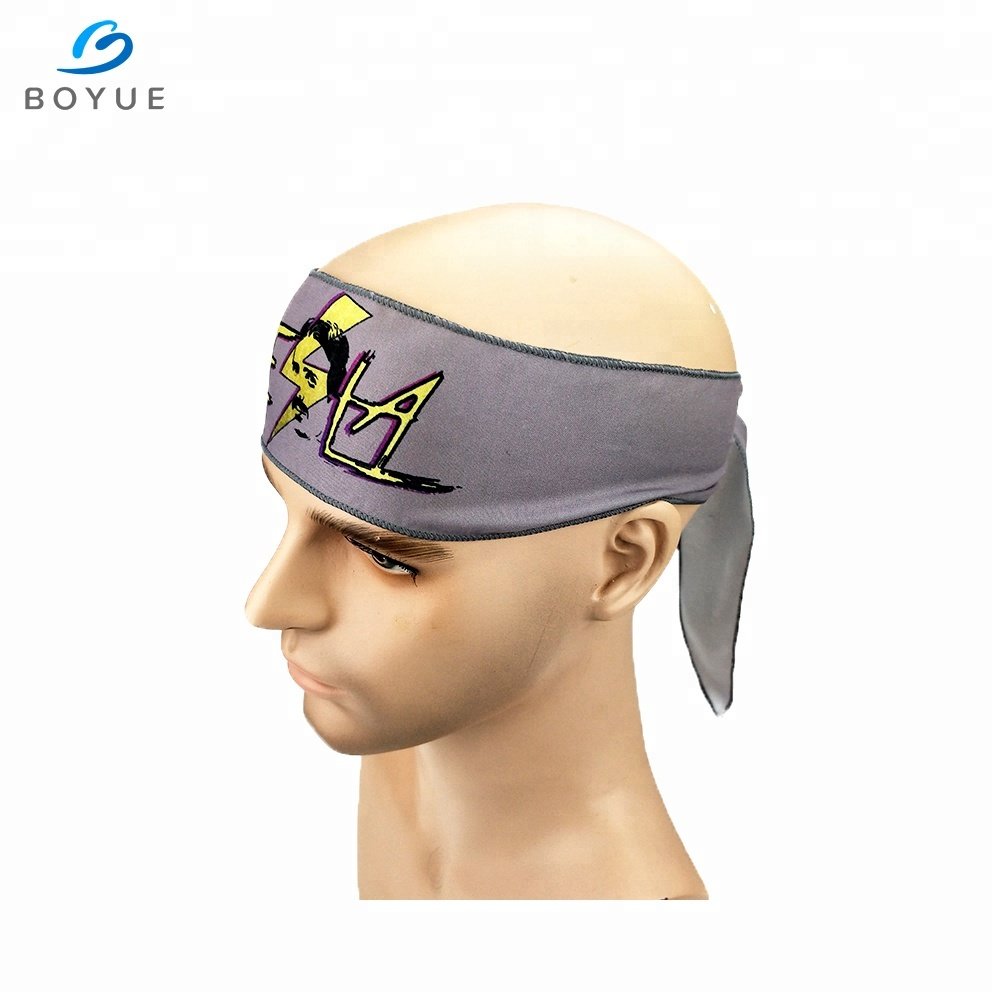 New fashion sport fitness basketball tie back knot polyester custom logo print headbands for men