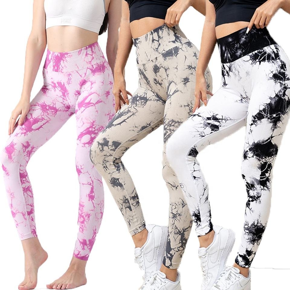 High Waists Control Belly Women Stretch Compression Pant Gym Fitness Workout Scrunch Seamless tie dye Yoga Leggings