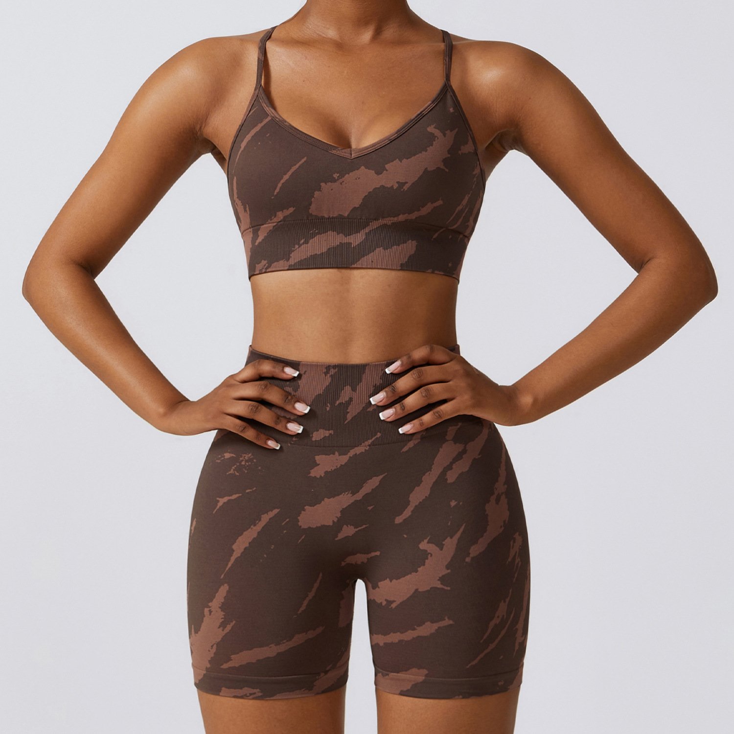 Seamless Activewear Set Tie Dye Yoga Set Women Running Sport Bra High Waist Leggings Fitness Workout Pant Gym Shorts Active Wear