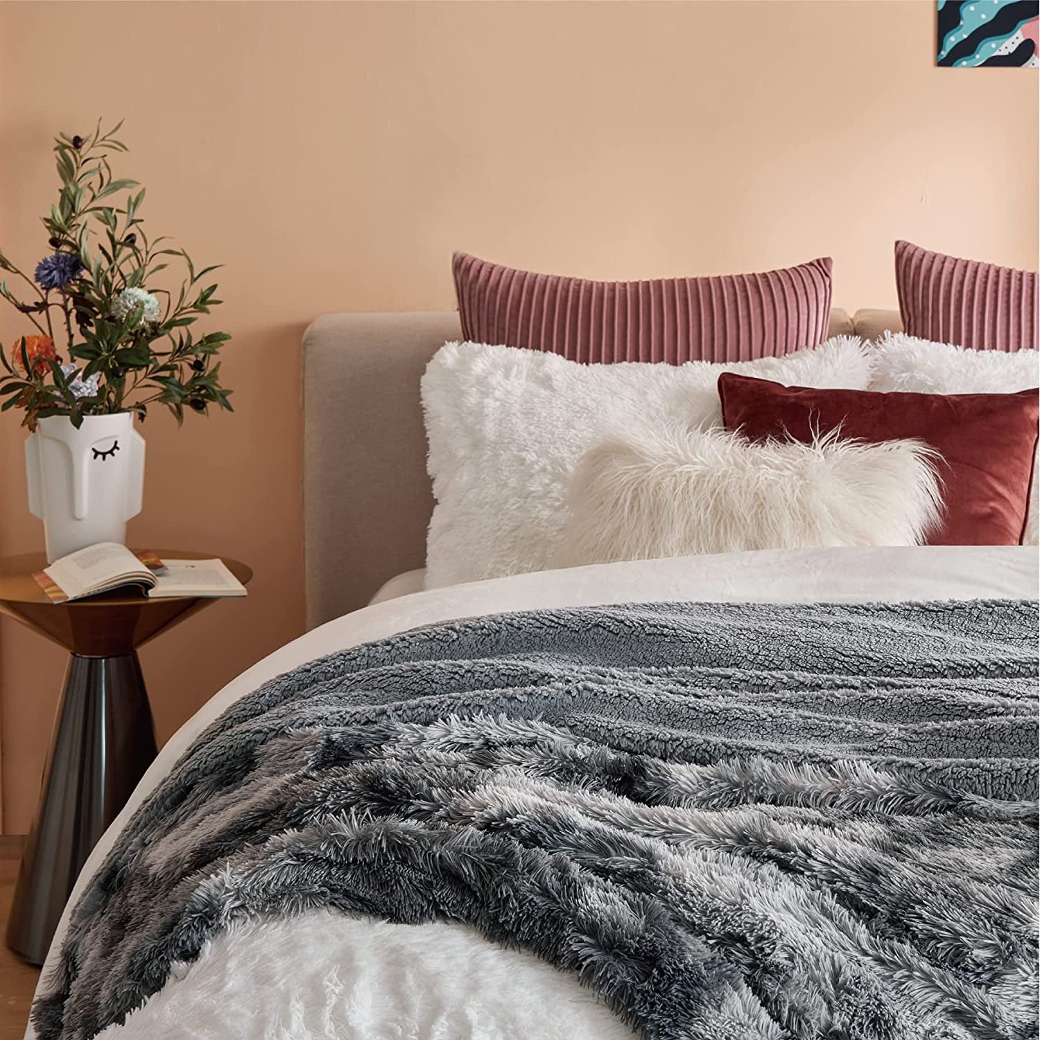 Super soft furry plush faux fur blanket gray tie-dye fluffy blanket for home and travel autumn and winter comfortable blanket