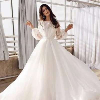 White Full Sleeve Engagement Long Flowy Flying Gown For Women Santorini Photoshoot Dress Gown