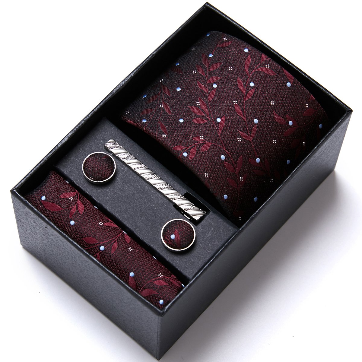 Top Grade Fashion 7.5 cm Tie Handkerchief Cufflink Set Necktie Box Red Floral Suit Accessories Fit Wedding Holiday Gift