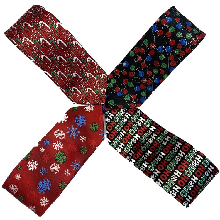 RunLin Factory Wholesale Luxury Handmade Polyester Printed Jacquard Fabric Custom Christmas Tie