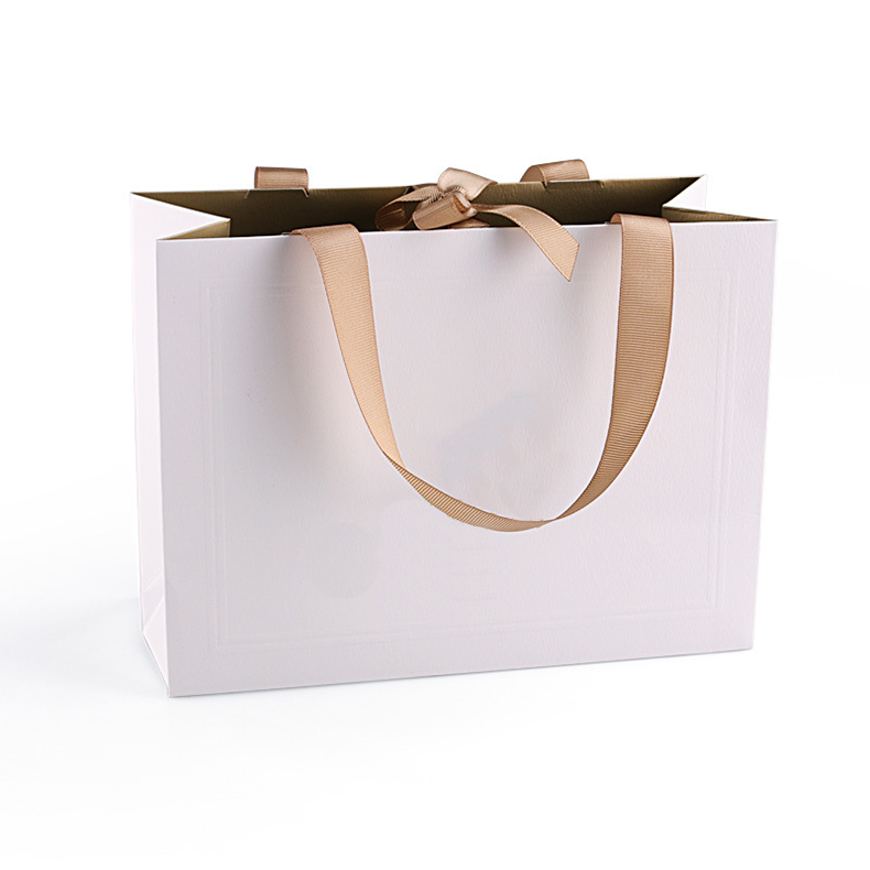 HDPK Custom Ribbon Pearlescent White Pearl Jewelry Premium Product Packaging Gift Paper Bag