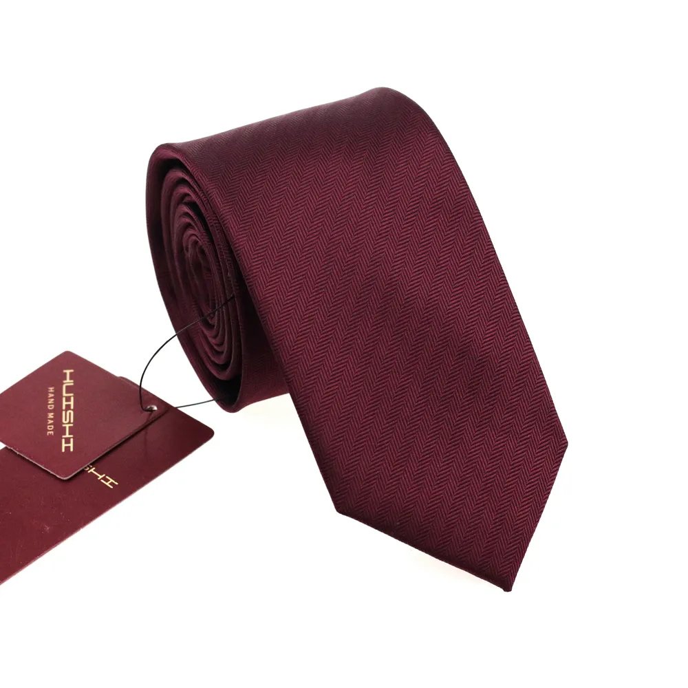 Silk Polyester Red Burgundy Neck Ties For Men Wedding Necktie Wholesale Waterproof Men's Tie Custom Company Label