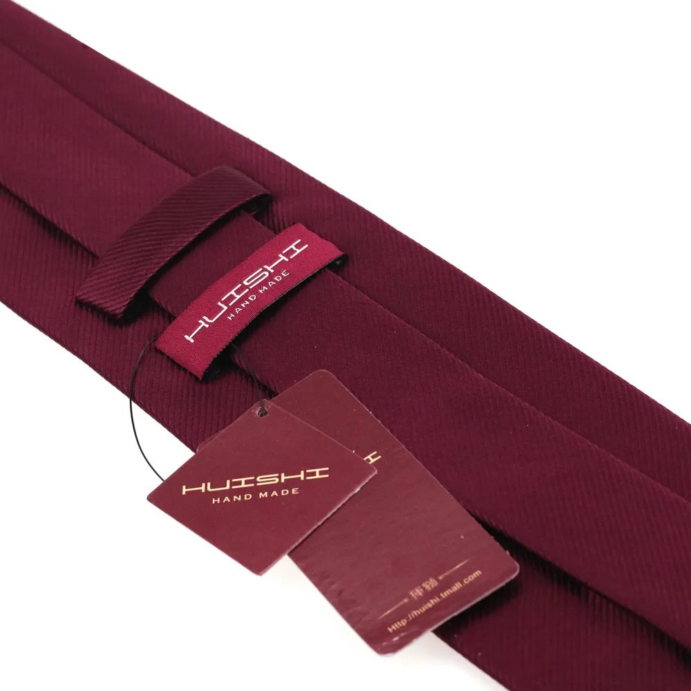 Silk Polyester Red Burgundy Neck Ties For Men Wedding Necktie Wholesale Waterproof Men's Tie Custom Company Label