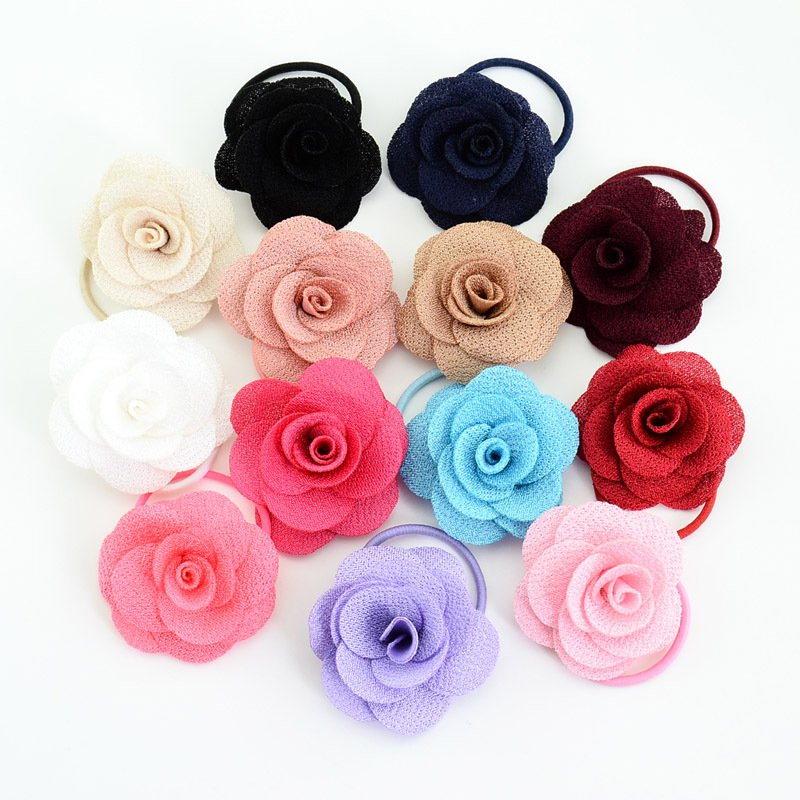 Flower Hair Ties 1.7 inch Floral Elastic Band Ponytail Holders Hair Dance Ballet Accessories for Baby Girls Infants Kids