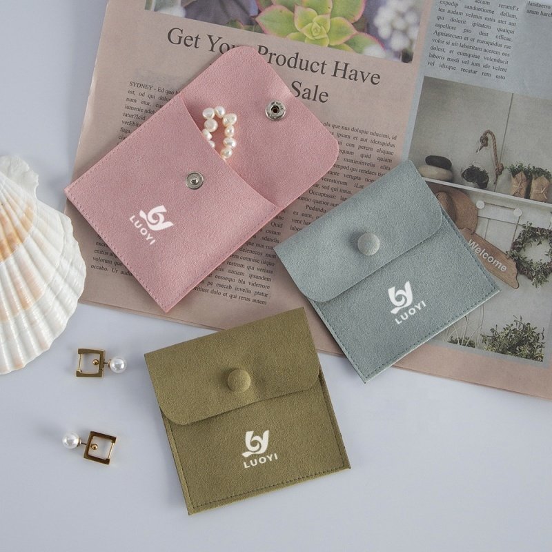 Jewelry Envelope Flap Drawstring Pouch Custom Logo Microfiber Suede Round Package Bags With Pad For Gift