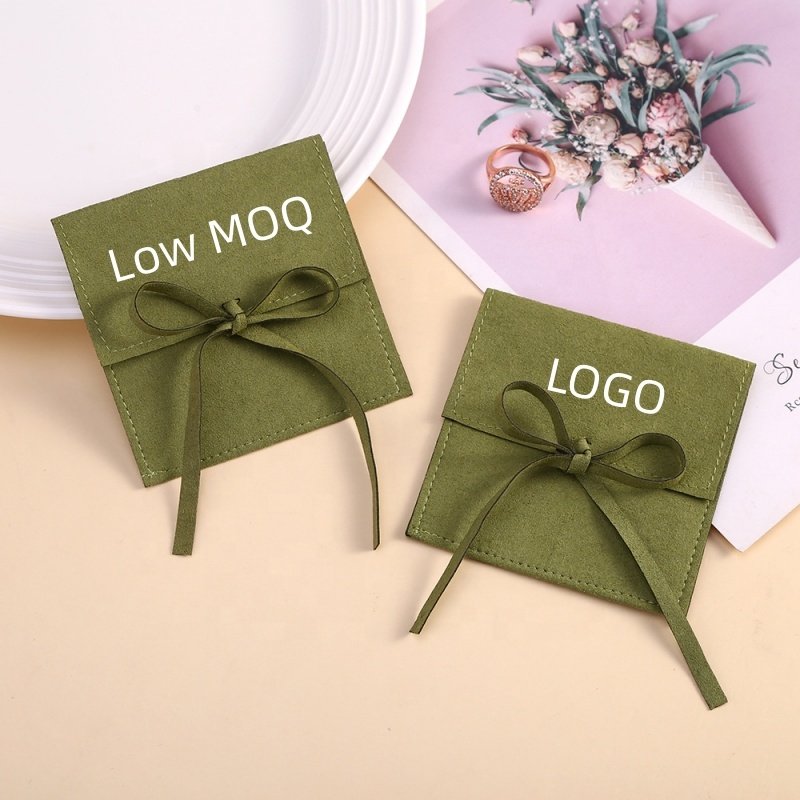 Jewelry Envelope Flap Drawstring Pouch Custom Logo Microfiber Suede Round Package Bags With Pad For Gift