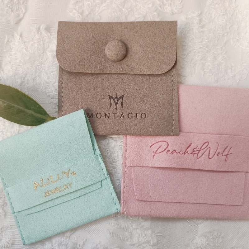 Jewelry Envelope Flap Drawstring Pouch Custom Logo Microfiber Suede Round Package Bags With Pad For Gift