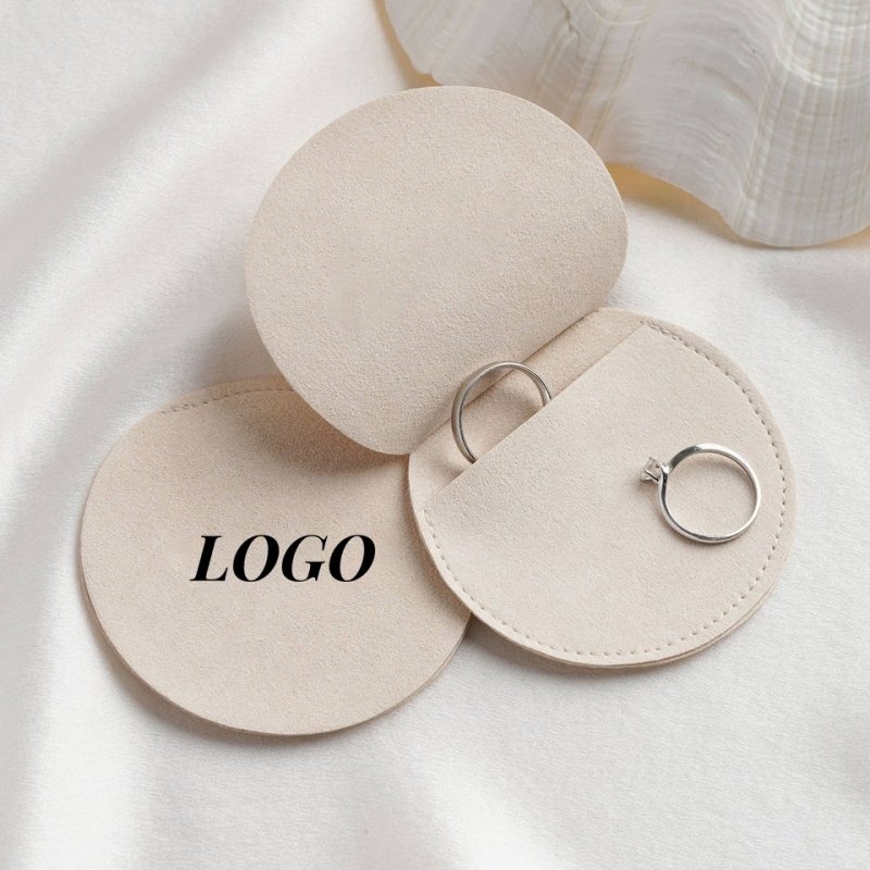 Jewelry Envelope Flap Drawstring Pouch Custom Logo Microfiber Suede Round Package Bags With Pad For Gift