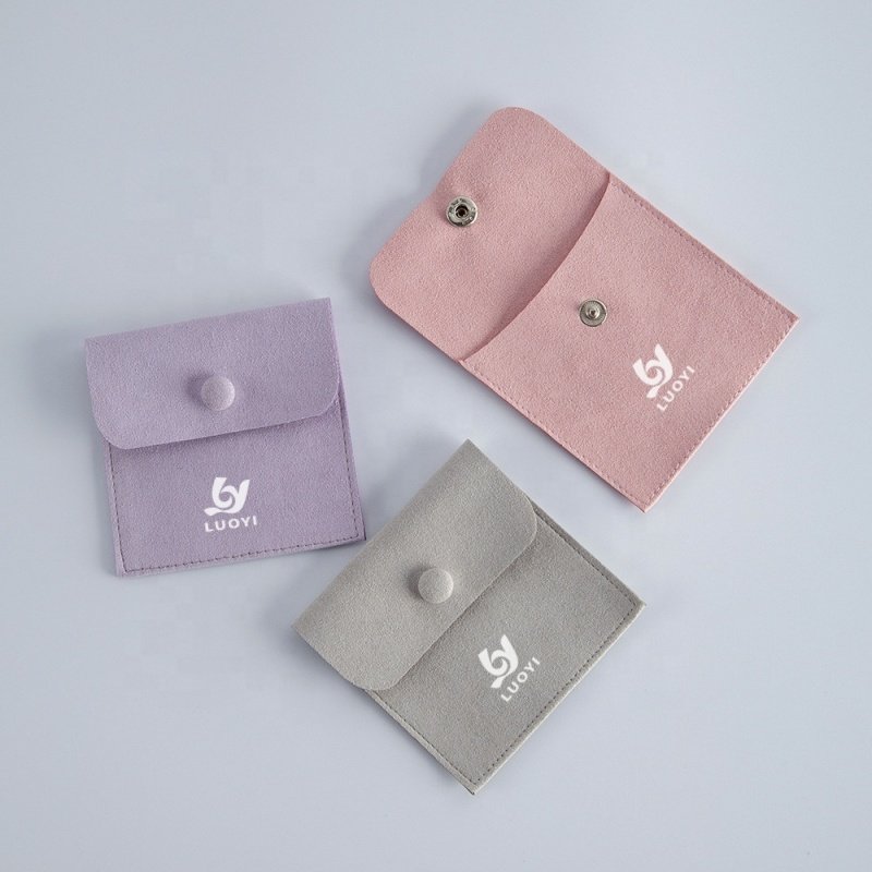 Jewelry Envelope Flap Drawstring Pouch Custom Logo Microfiber Suede Round Package Bags With Pad For Gift
