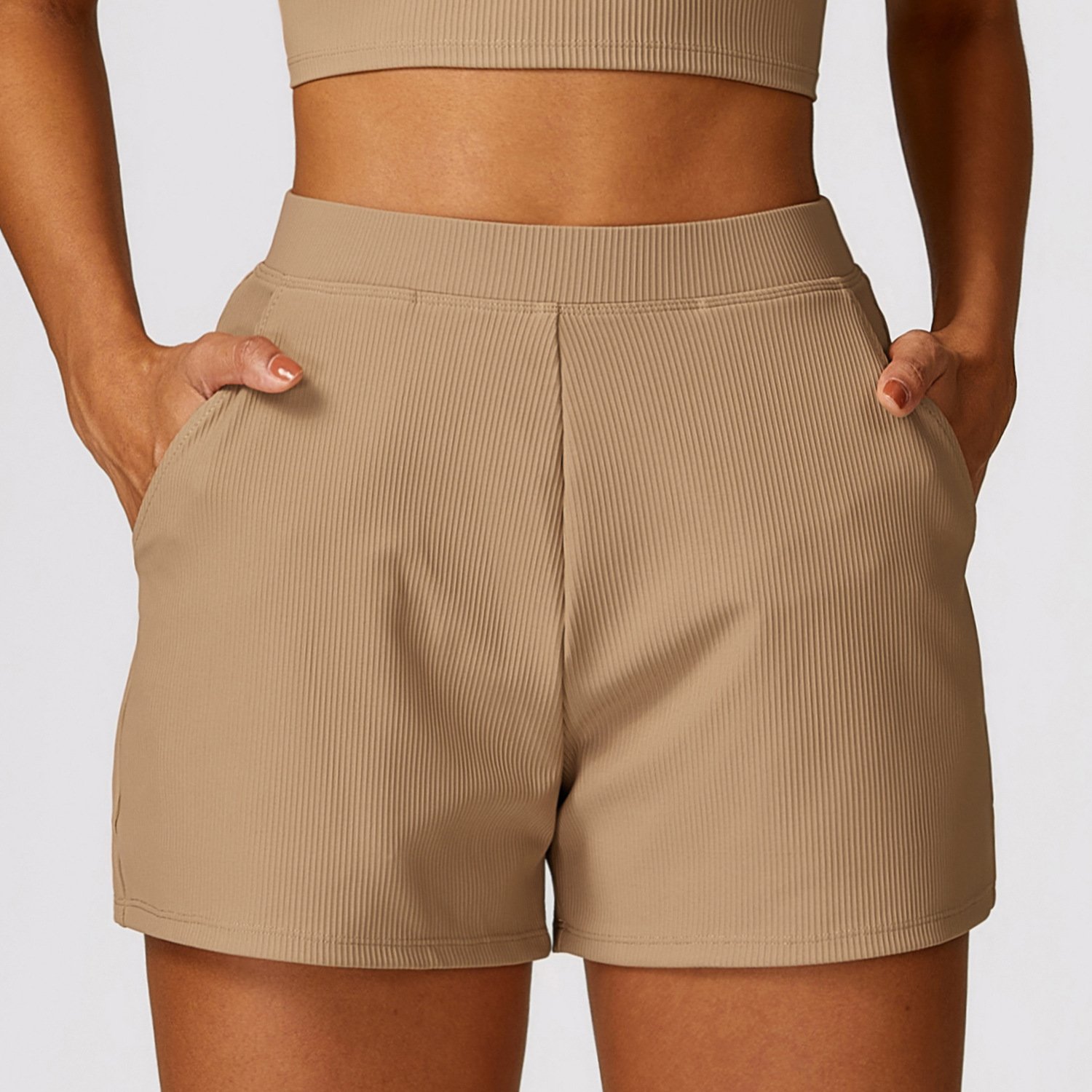 Women Ribbed Versatile Pilates Shorts Lady Side Pockets Loose Gym Sports Pants Lady Quick Dry Outdoor Shorts