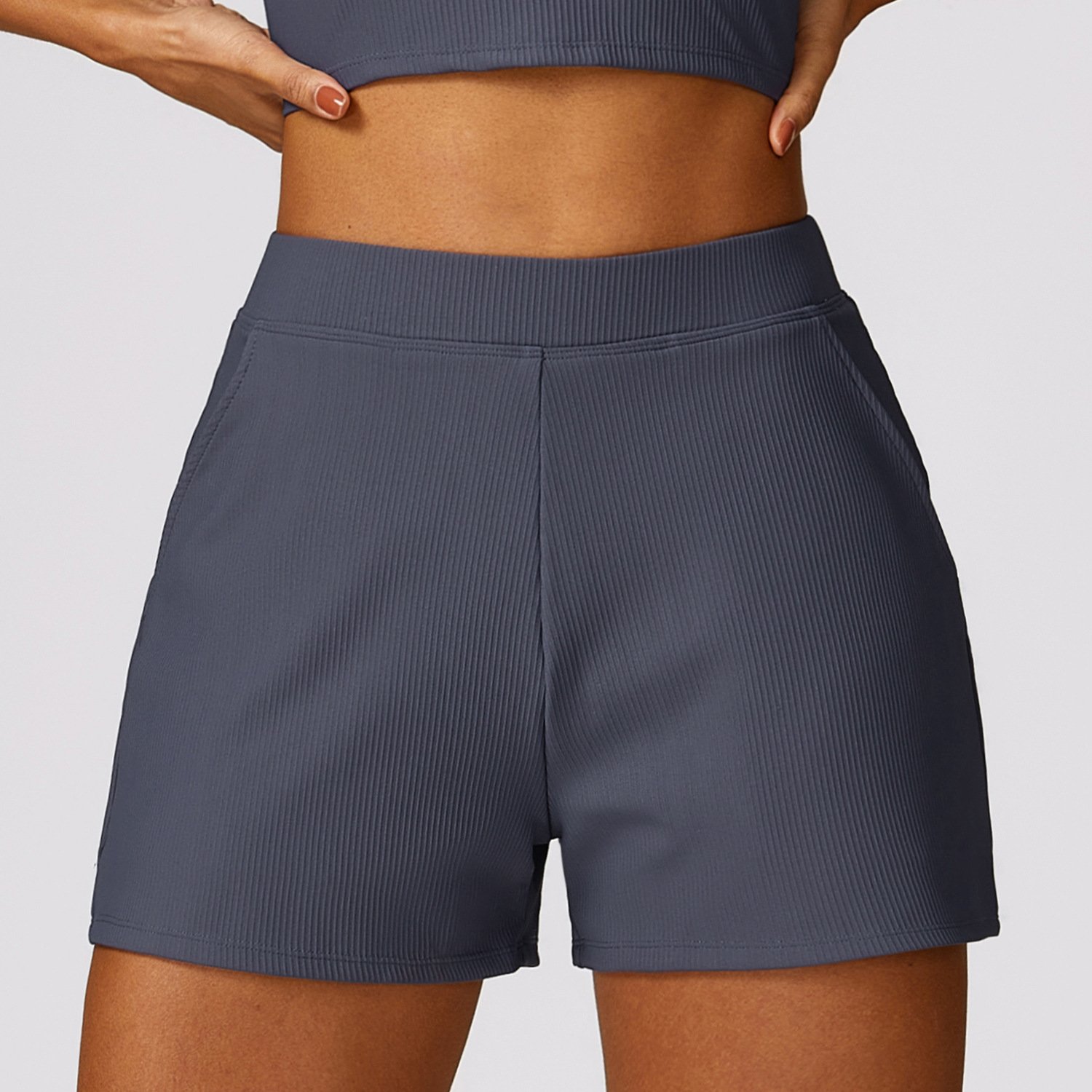 Women Ribbed Versatile Pilates Shorts Lady Side Pockets Loose Gym Sports Pants Lady Quick Dry Outdoor Shorts