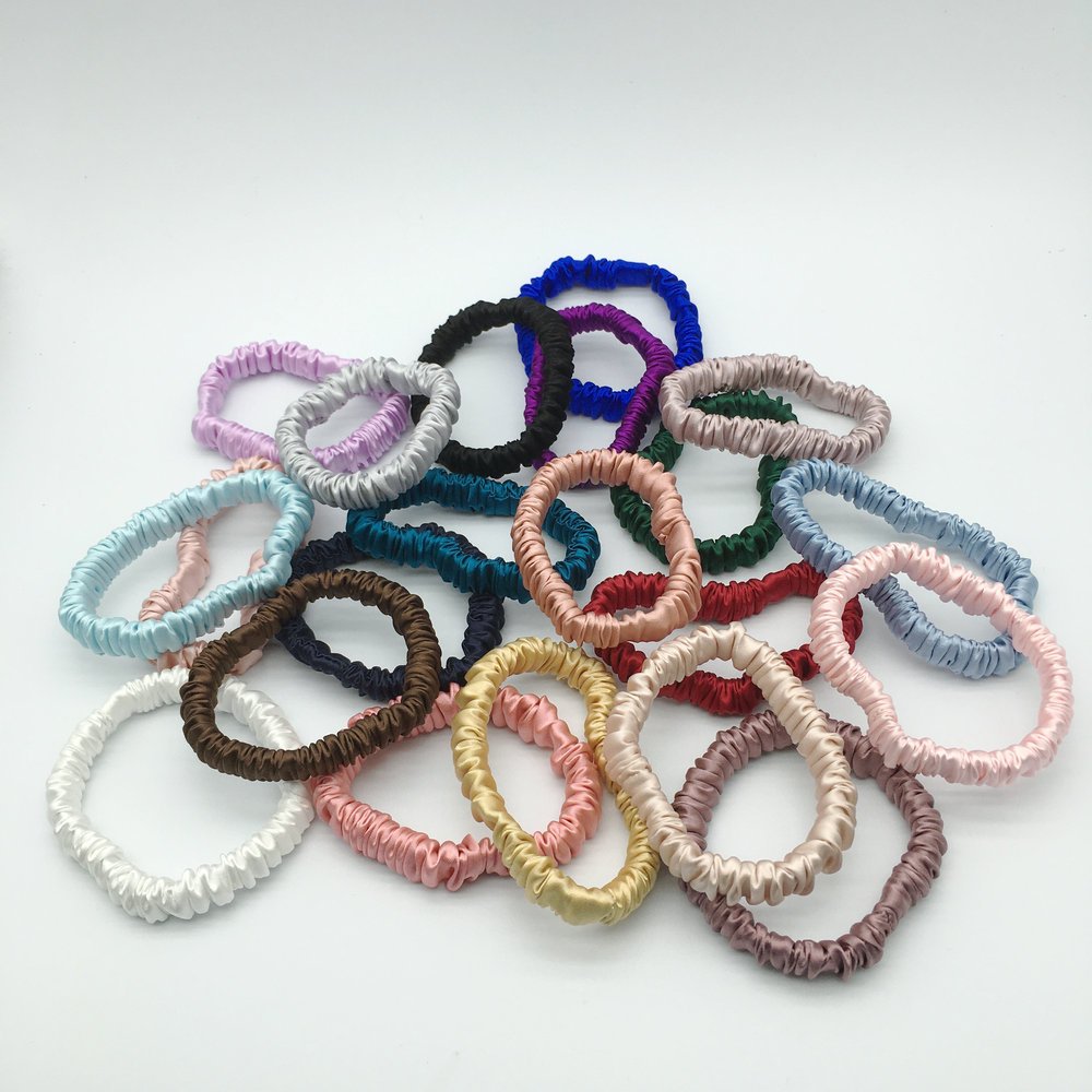 Small size 16/19/22 momme silk hair ties 1 cm small 100% Pure Silk Satin skinny mulberry Silk Hair Scrunchies with 6A grade