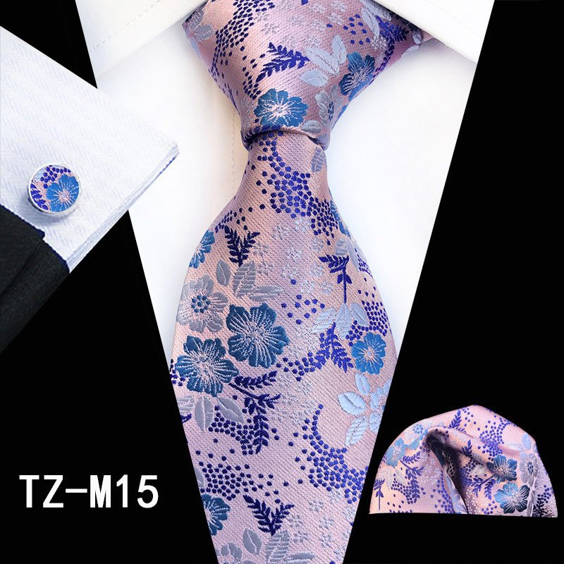 Floral Pattern Silk 8cm Necktie Set Colorful Necktie Pocket Square with Cufflinks Set for Party Business Emerald Ties Gift