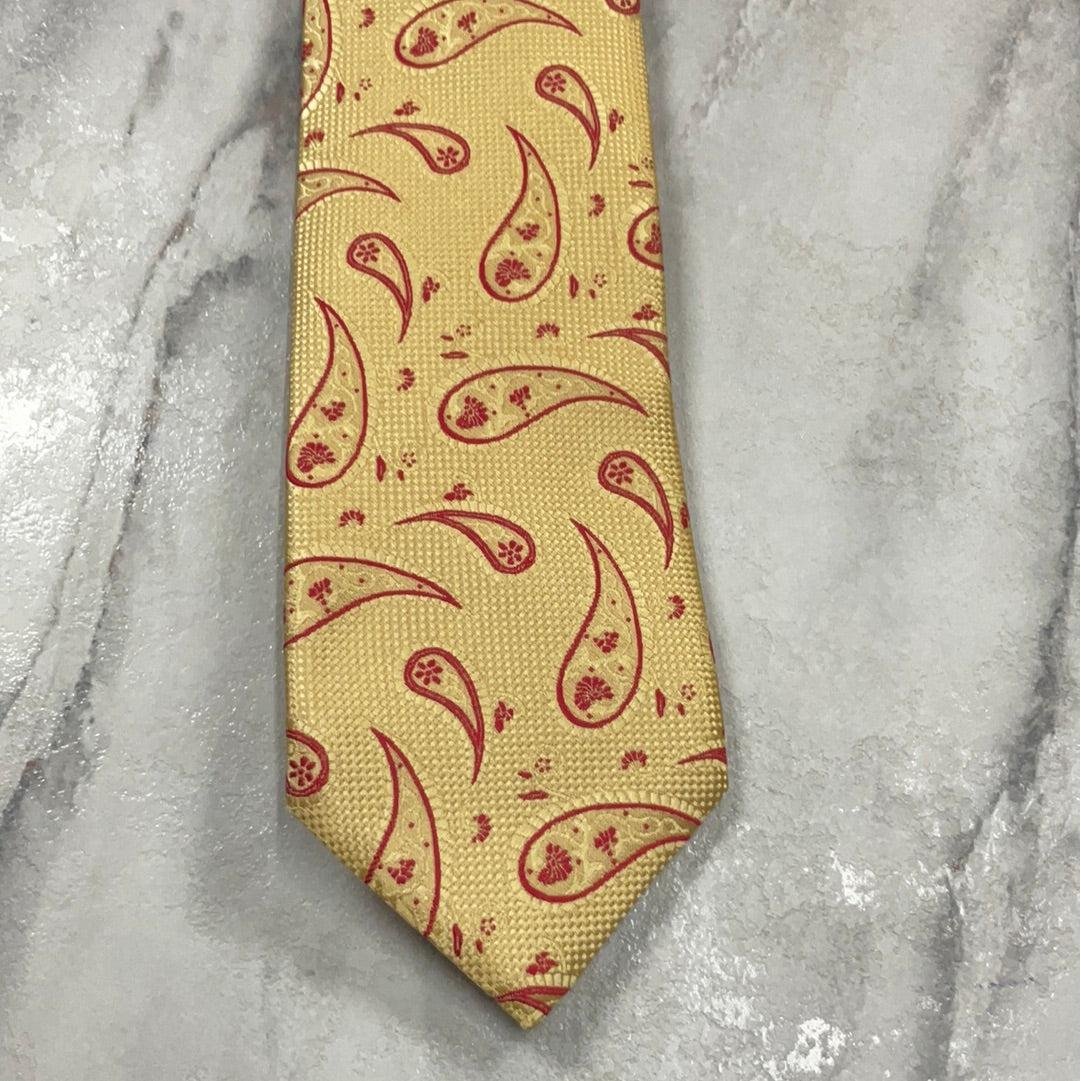Yellow Silk Tie with Red Paisley Pattern Woven Silk Necktie