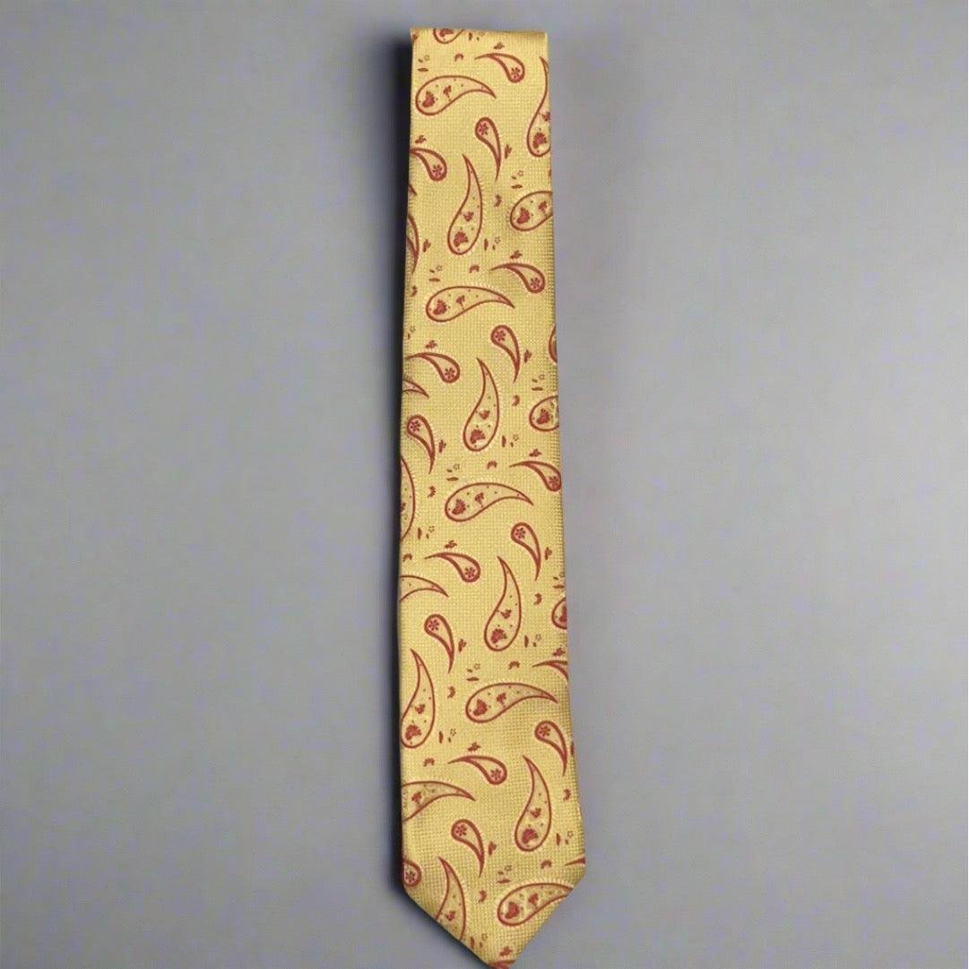 Yellow Silk Tie with Red Paisley Pattern Woven Silk Necktie