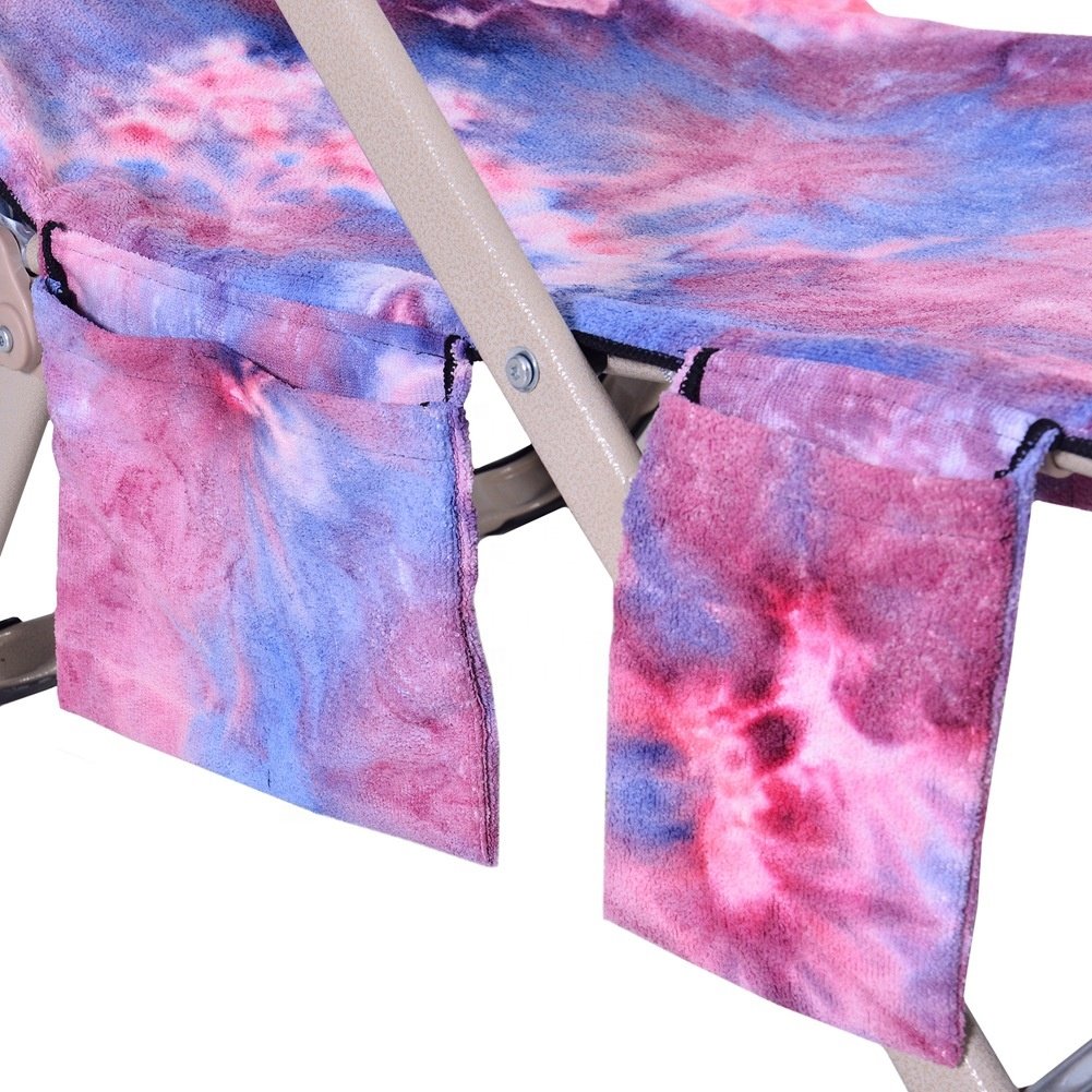 Tie-Dye Beach Chair Cover Towel Pool Sunbathing Garden Beach Microfiber Chaise Lounge Towel Cover with Storage Pockets