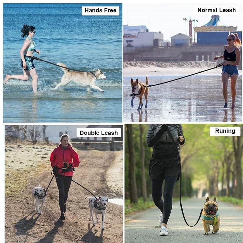 5 IN 1 Multi function Custom Silicone Waterproof Double ended Long Running Training Rubberized Colored Hands Free PVC Dog Leash
