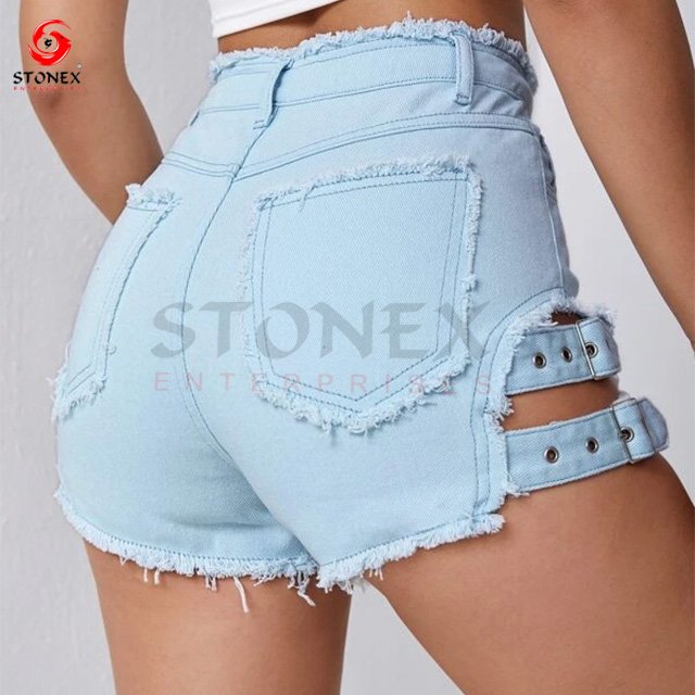 Summer Sexy Jean Shorts Streetwear Distressed Solid Skinny Hip Denim Shorts women Strap High Waist Shorts