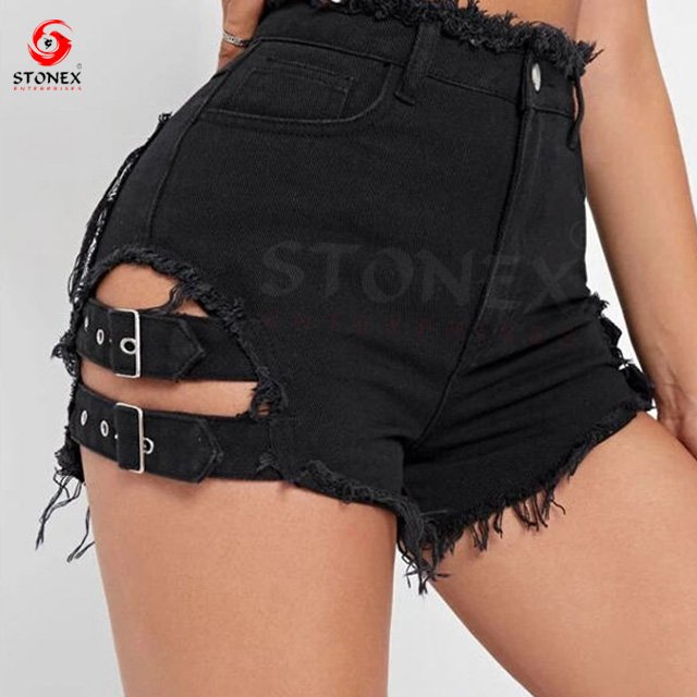 Summer Sexy Jean Shorts Streetwear Distressed Solid Skinny Hip Denim Shorts women Strap High Waist Shorts