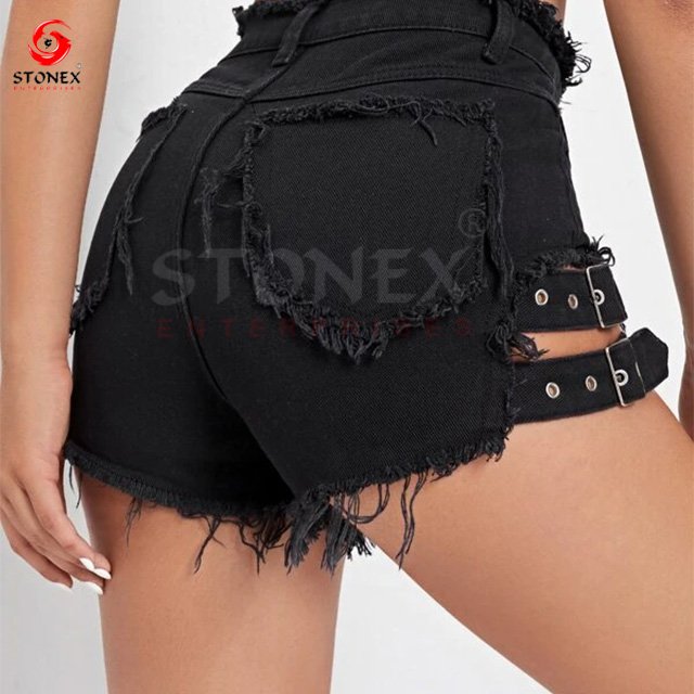 Summer Sexy Jean Shorts Streetwear Distressed Solid Skinny Hip Denim Shorts women Strap High Waist Shorts