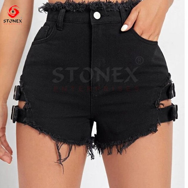 Summer Sexy Jean Shorts Streetwear Distressed Solid Skinny Hip Denim Shorts women Strap High Waist Shorts