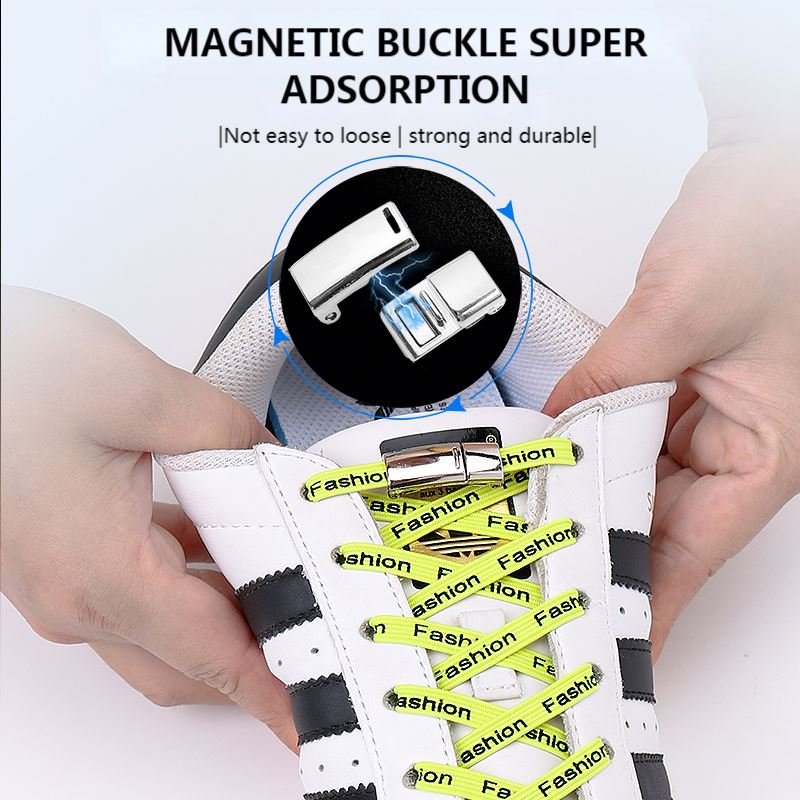No Tie Shoe Laces Elastic Metal Lock Magnetic Shoelaces Flat Letter Easy Installation Lazy Shoelace Fast Sneaker Lazy Laces