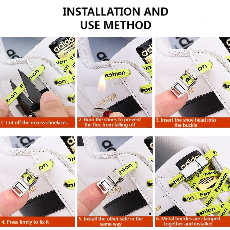 No Tie Shoe Laces Elastic Metal Lock Magnetic Shoelaces Flat Letter Easy Installation Lazy Shoelace Fast Sneaker Lazy Laces