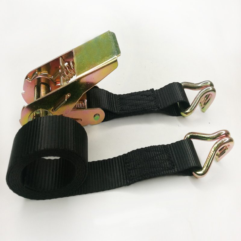 1" 25mm 400kg cargo lashing belt black ratchet tie down straps with hook