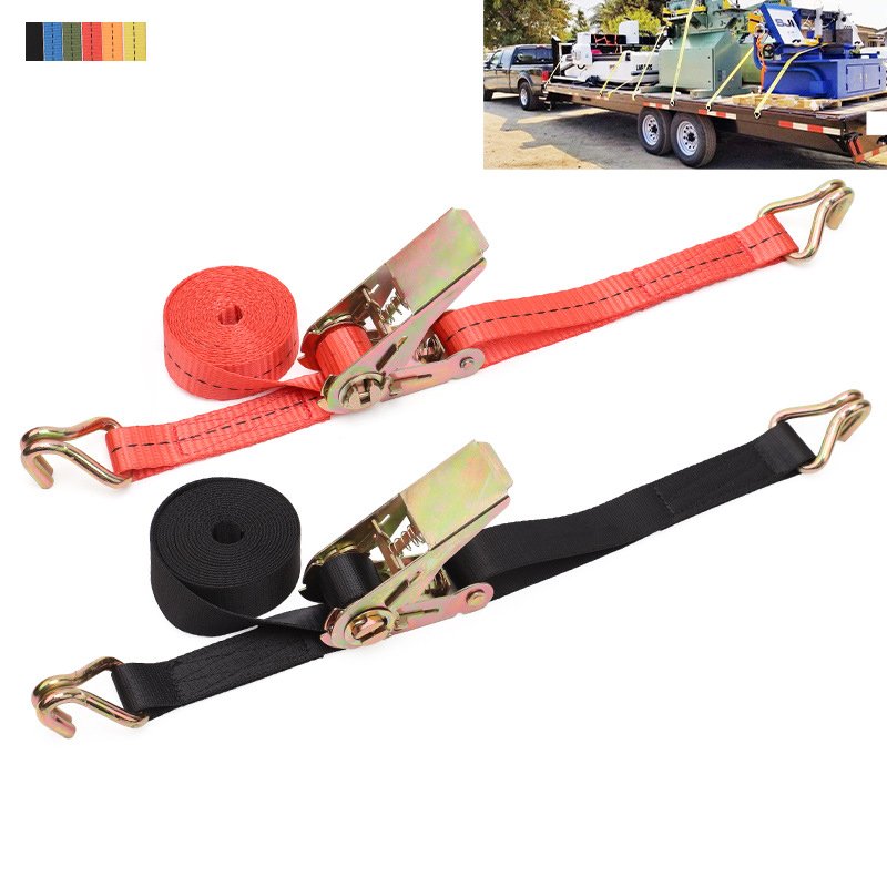 1" 25mm 400kg cargo lashing belt black ratchet tie down straps with hook