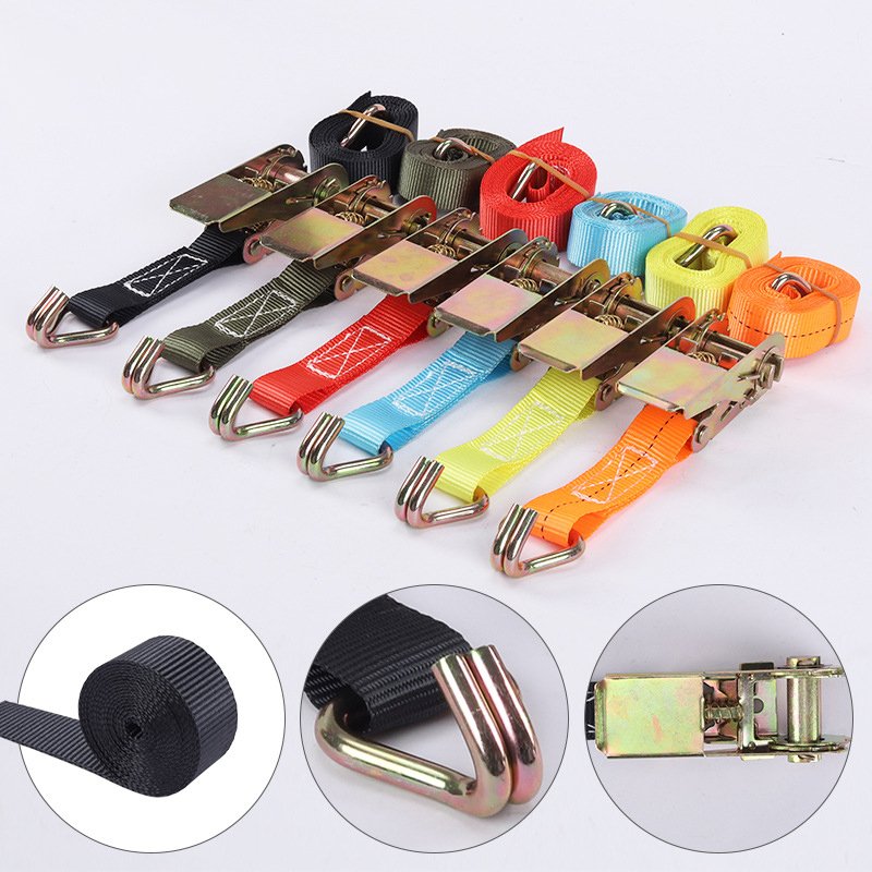 1" 25mm 400kg cargo lashing belt black ratchet tie down straps with hook