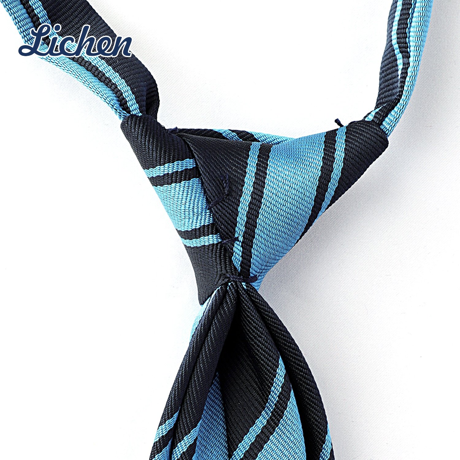 Blue Black Polyester Neckties Plain Security Knot Gravata Clip on Tie for Mens Luxury Ties