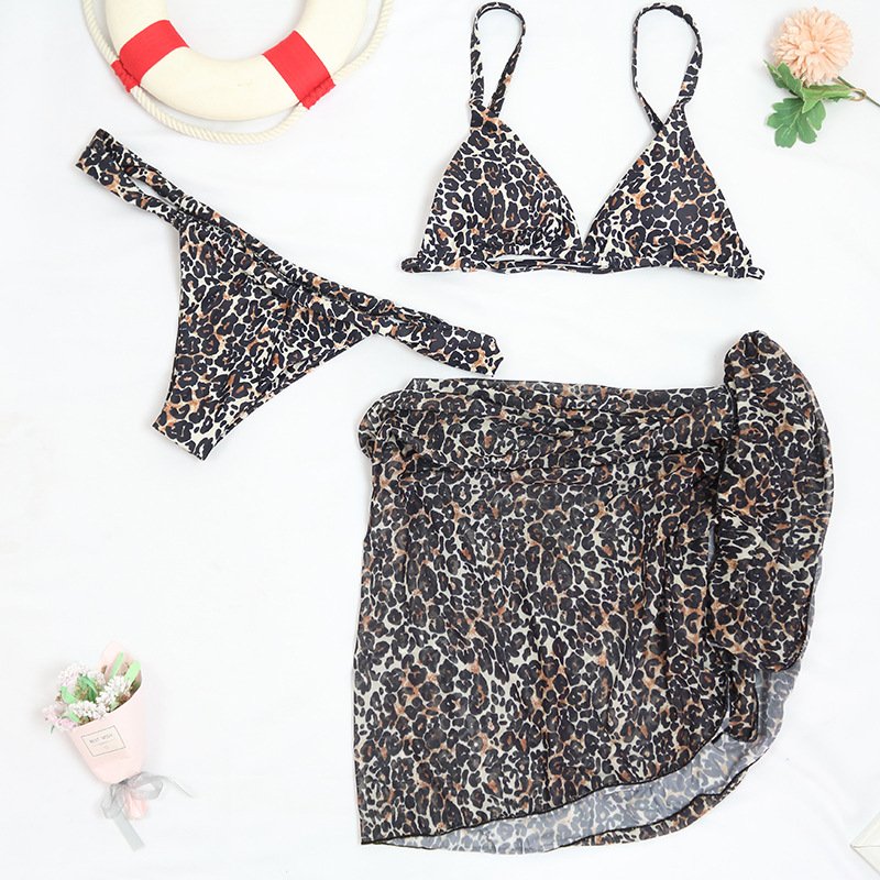 JSN7099 Leopard print suit swimwear sexy bikini set Beachwear cover up three piece swimwear