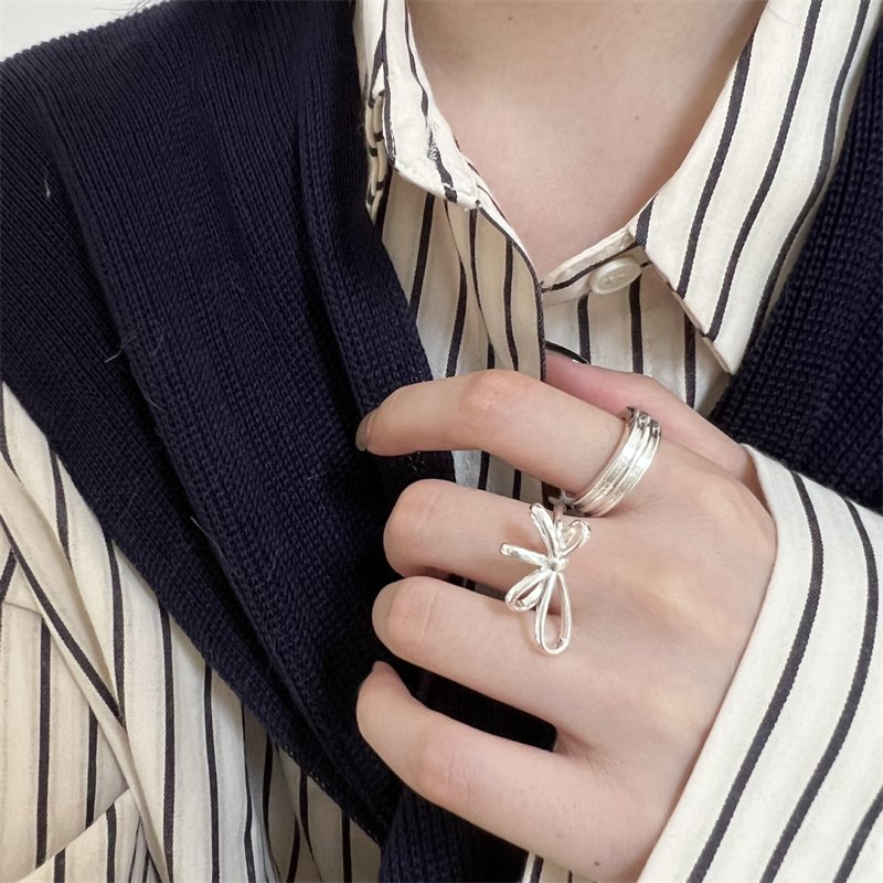 Minimalist ring in 925 sterling silver butterfly tie opening ring for women