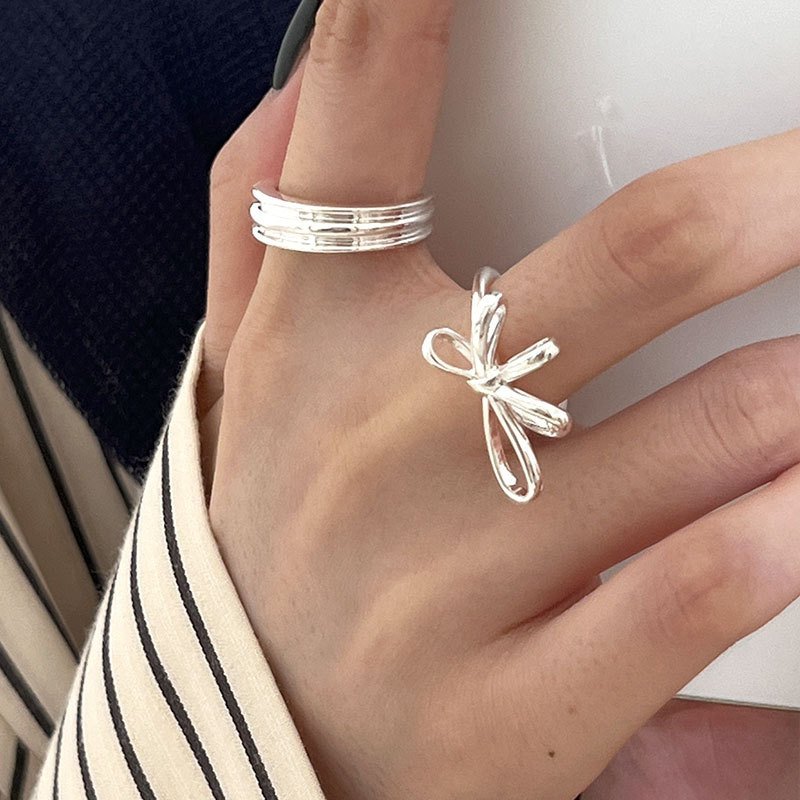 Minimalist ring in 925 sterling silver butterfly tie opening ring for women