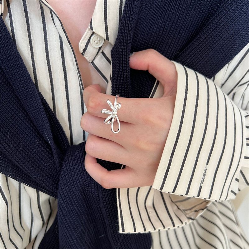 Minimalist ring in 925 sterling silver butterfly tie opening ring for women