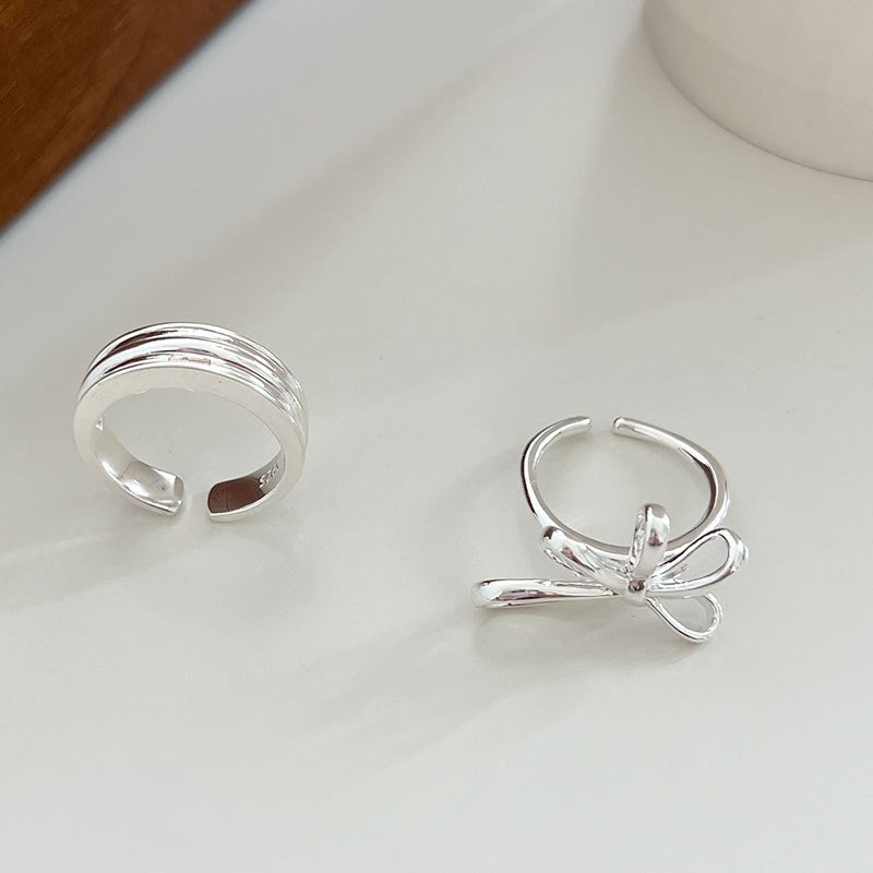 Minimalist ring in 925 sterling silver butterfly tie opening ring for women