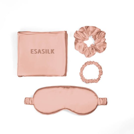 Custom logo 100% pure silk pillowcase scrunchie box hair tie luxury sleep eye mask 100% mulberry silk pillow case set