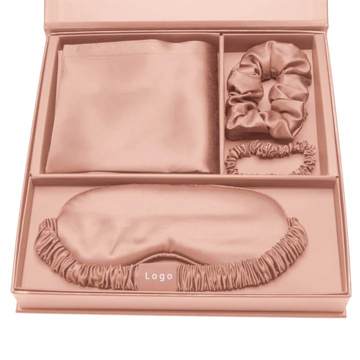 Custom logo 100% pure silk pillowcase scrunchie box hair tie luxury sleep eye mask 100% mulberry silk pillow case set