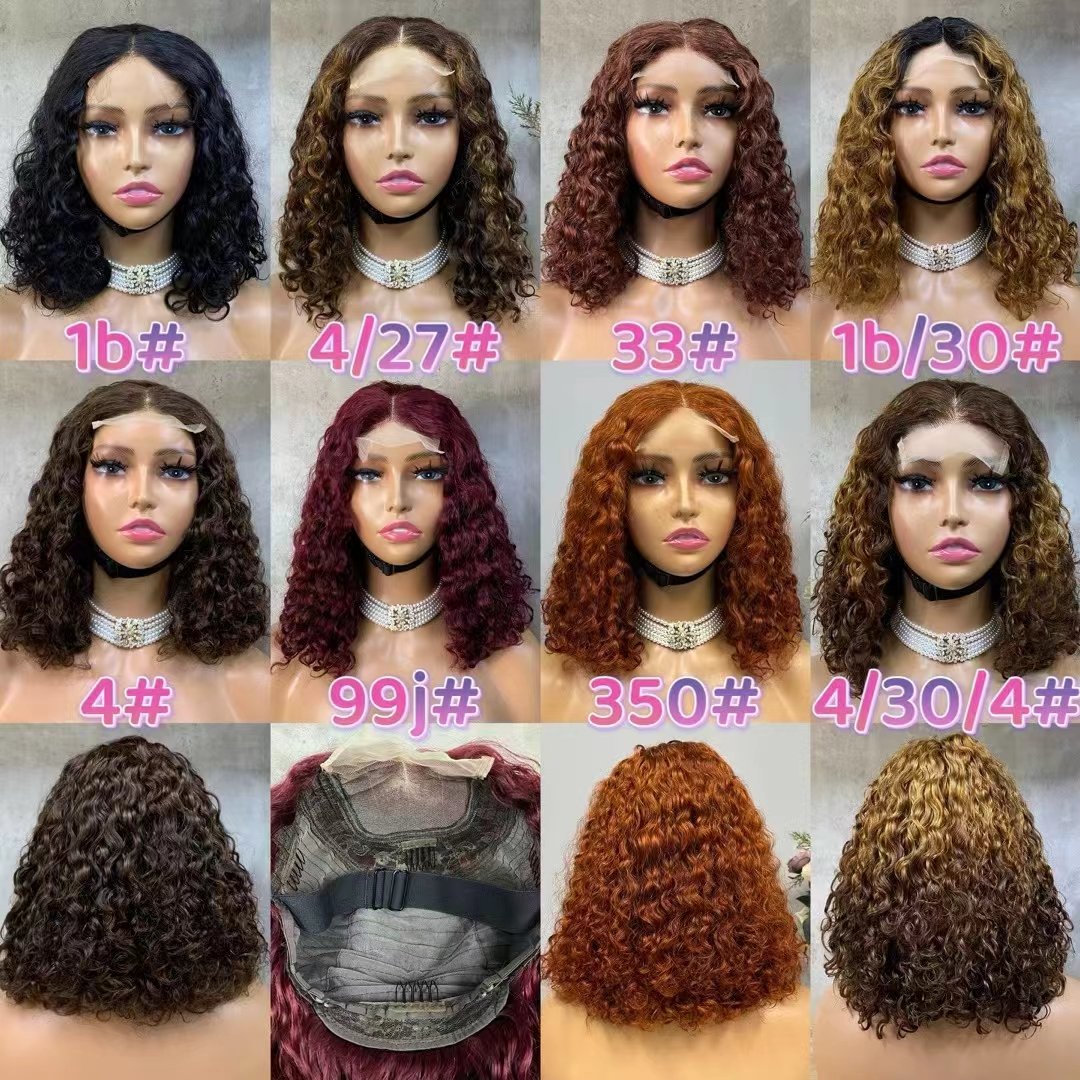 Letsfly Raw Burmese Curly Hair 4X4 Lace Closure Wigs 12inch Water wave/Straight Bob wig 180% Density 100% Human Hair Wigs