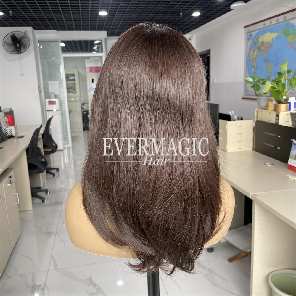 stock dark brown silk top medical wig with anti slip strip for alopecia realistic hand tied glueless wigs for female hair loss