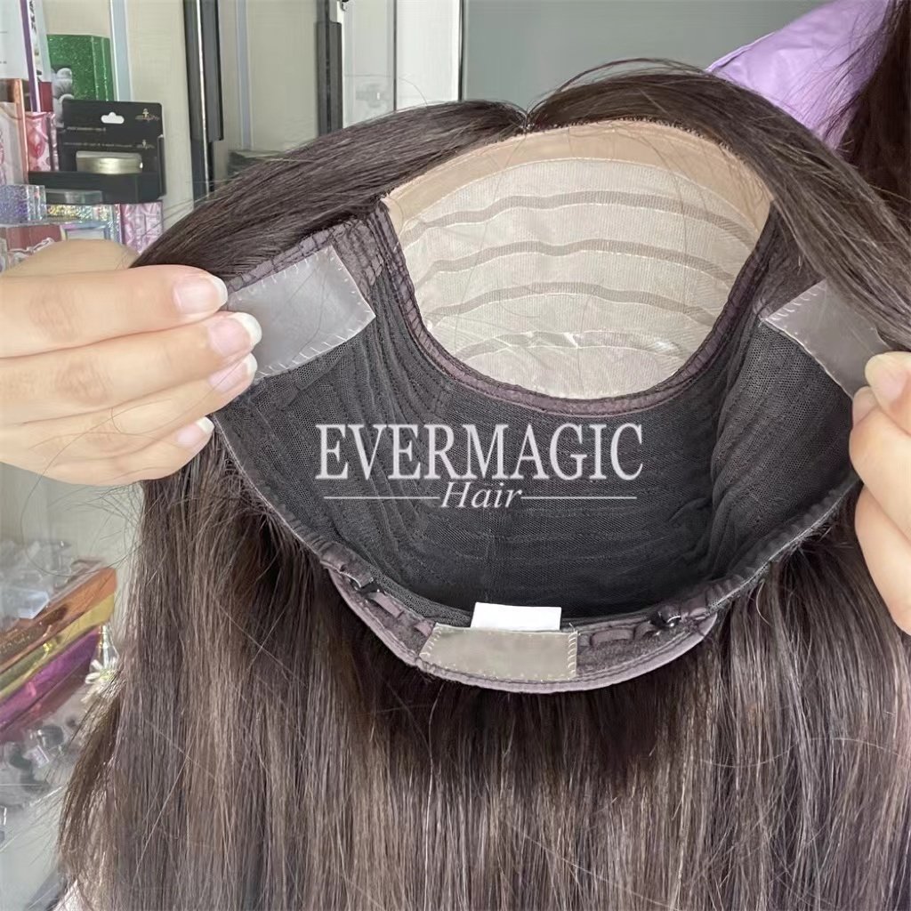 stock dark brown silk top medical wig with anti slip strip for alopecia realistic hand tied glueless wigs for female hair loss