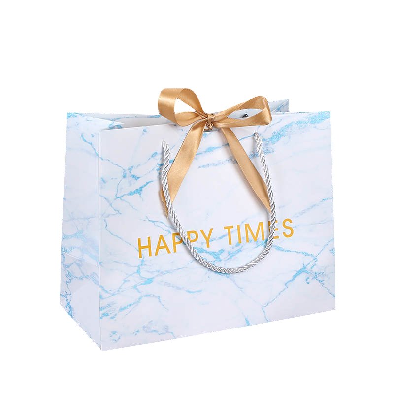 custom logo pink marble shopping bag with bow ribbon wedding favor gift paper bags manufacturers for guest