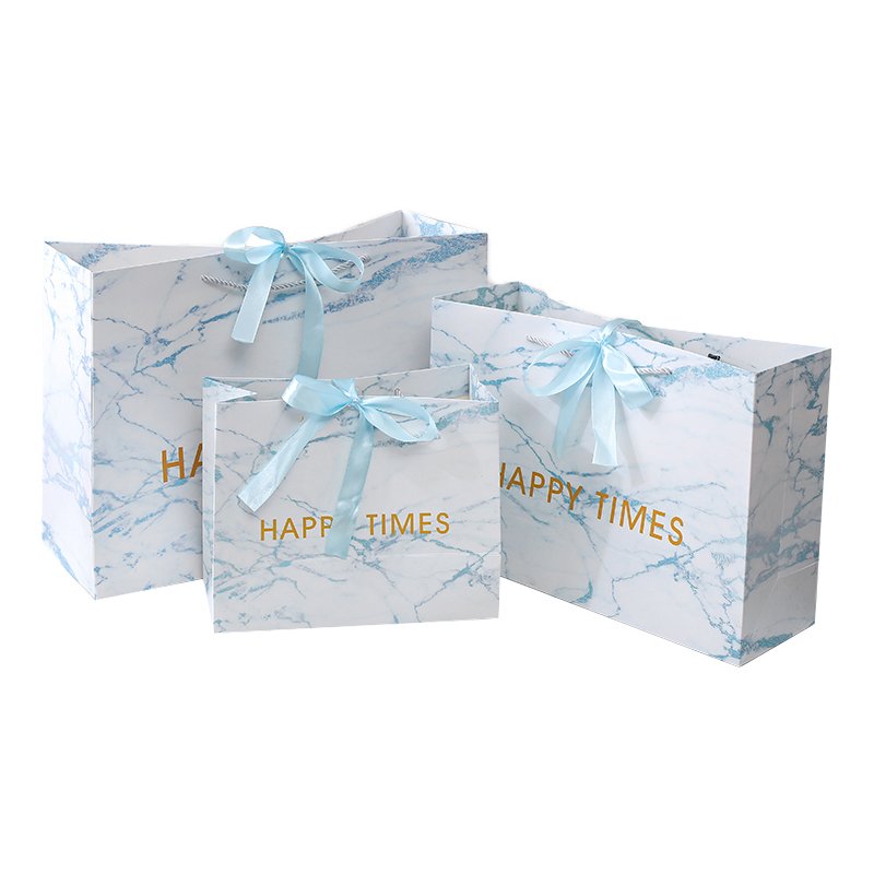 custom logo pink marble shopping bag with bow ribbon wedding favor gift paper bags manufacturers for guest