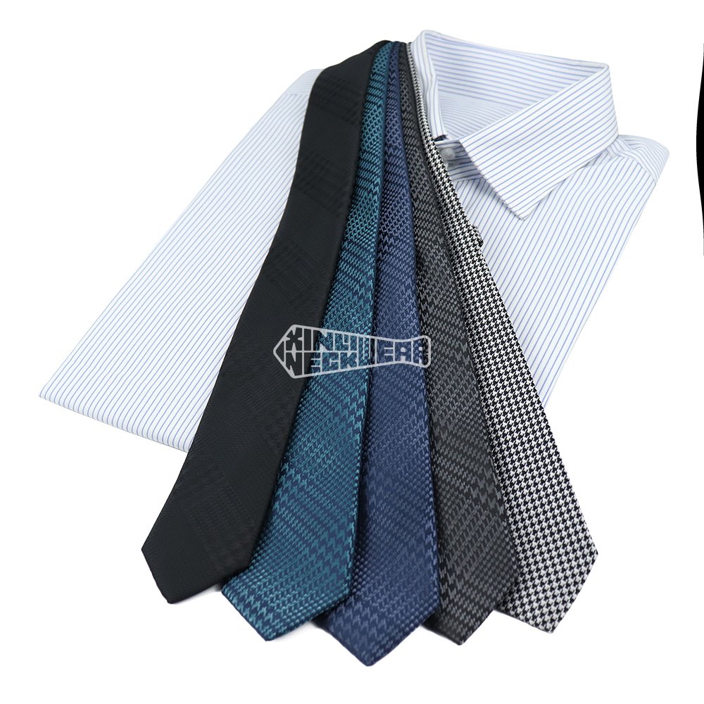 Private Label Mens Ties Neckties Men Houndstooth Glen Plaid 100% Polyester Microfiber Necktie